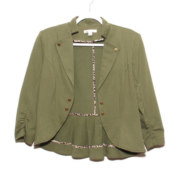 JohnPaulRichard Green Knit Blazer Jacket Size M Peplum back Open Front - Picture 1 of 7